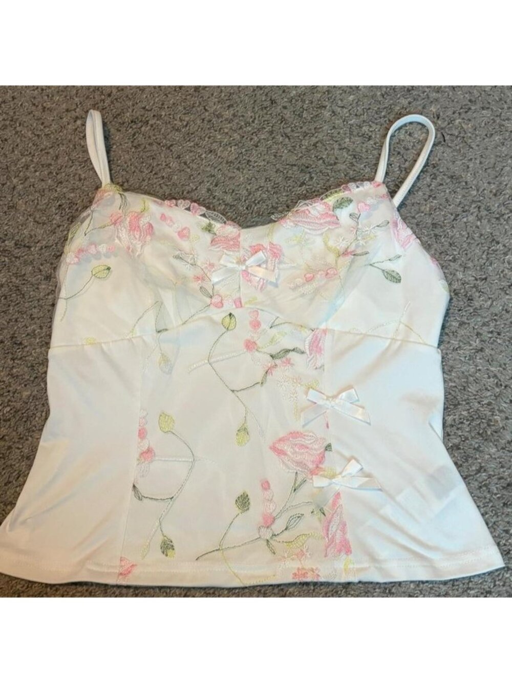SHEIN white & pink floral cami top with bows, size L #floral #cami